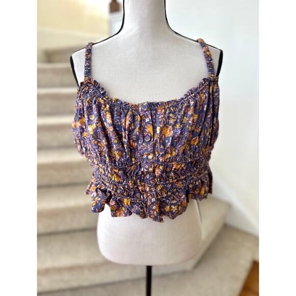 J.Crew Purple & Orange Ditzy Floral Corset Crop Top Tank - Picture 2 of 7
